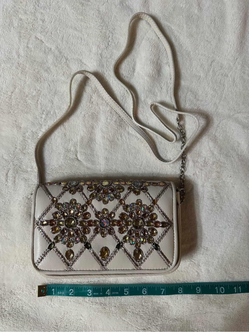 Brighton Embellished Ivory Crossbody Bag with Crystal Floral Accents